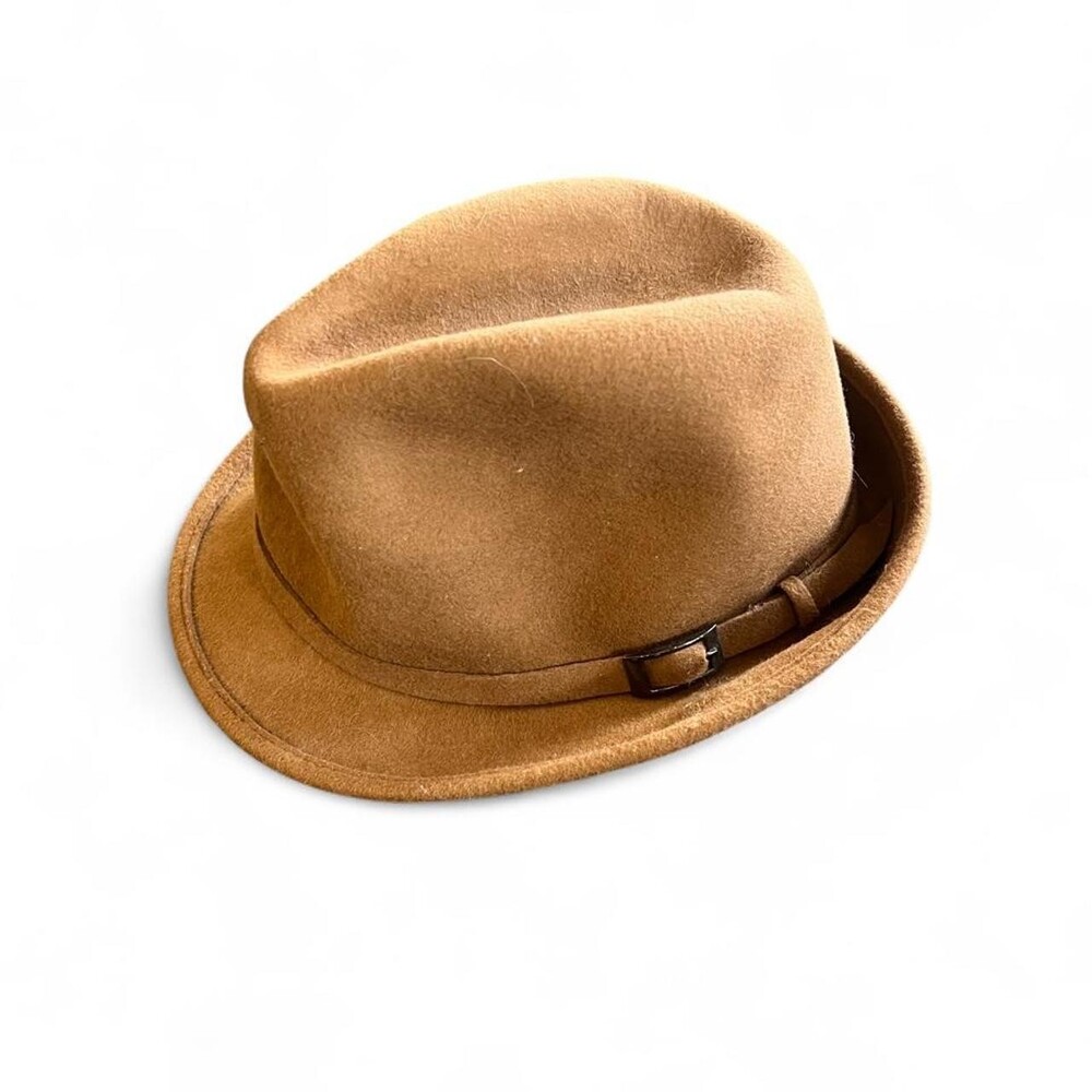 Tan wool fedora with leather band #western